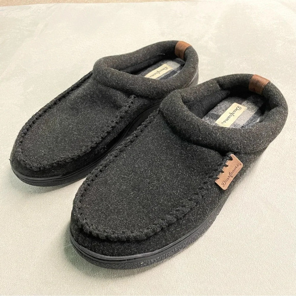 Dearfoams Men's Wool Slippers Clog Shoe L 11-12 Slip On Memory Foam Black - Picture 1 of 11